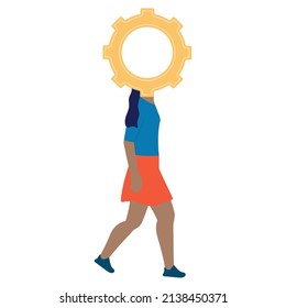Isolated girl cartoon with a gear piece as head Vector