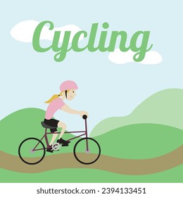 Isolated girl character riding a bicycle outdoor Vector illustration