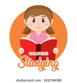 Isolated girl childrens studying school icon - Vector