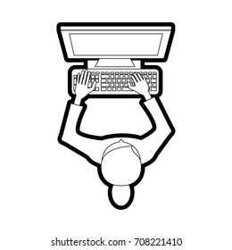 Isolated girl with computer design
