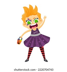 Isolated girl disguised rock star Hallloween costume Vector