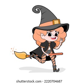 Isolated girl disguised Witch Hallloween costume Vector