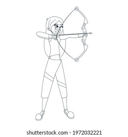 Isolated girl doing archery sport character