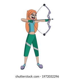 Isolated girl doing archery sport character