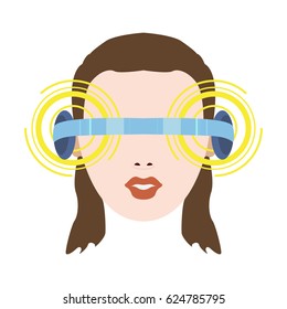 Isolated girl head with virtual reailty glasses, Vector illustration