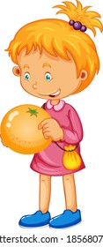 Isolated girl holding orange illustration