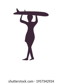 Isolated girl holding surfboard silhouette