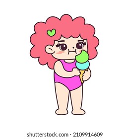 Isolated girl ice cream children beach vector illustration