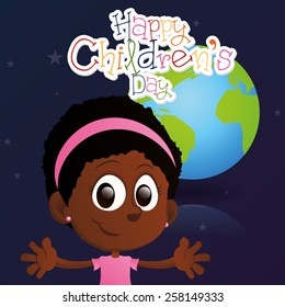 an isolated girl on a colored background with text and our planet
