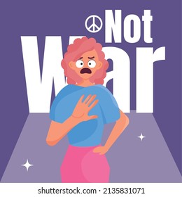 Isolated girl protesting Stop war concept Vector