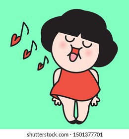 Isolated Girl Singing With Heart Shape Music Note Concept Card Character illustration