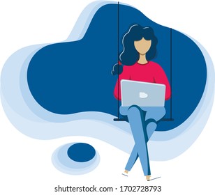 Isolated Girl sitting with laptop