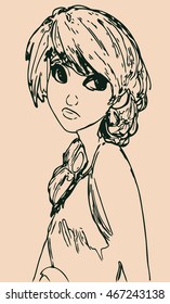 isolated girl sketch Anime manga cartoon on a light background