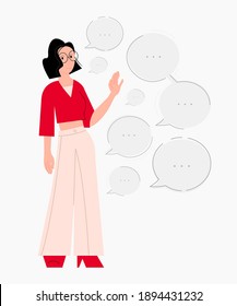 Isolated girl talking on white background vector illustration cartoon flat design modern style 