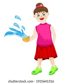 isolated girl with Water bowl on white background vector design