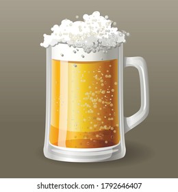 Isolated glass beer on grey background. Vector illustration.