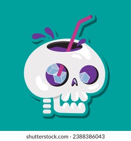 ISolated glass skull with a straw Vector
