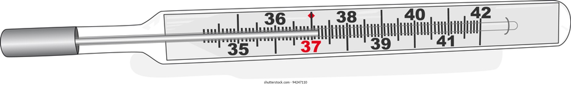 Isolated glass thermometer with shadow on white