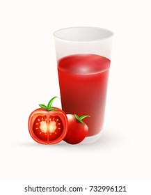 isolated glass of tomato juice with tomatoes