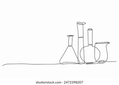 Isolated glass tube with liquid in laboratory setting vector Illustration continuous one line hand drawn