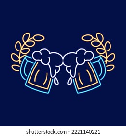 Isolated glasses beer neon oktoberfest vector illustration