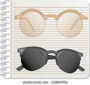 isolated glasses with on paper