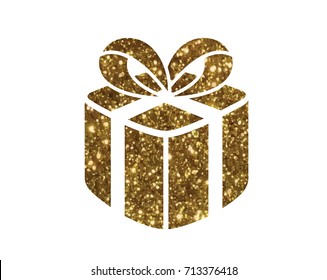 The isolated glitter golden holiday gift box icon svg