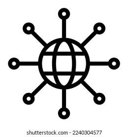 Red global aislada en el icono de esquema sobre fondo blanco. Grandes datos, redes, internet