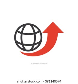 Isolated globe icon with an arrow on a white background