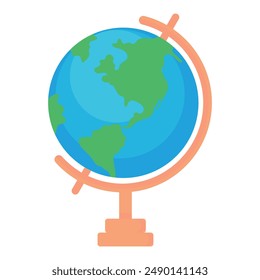 Globo terráqueo aislado en un soporte. Estilo de dibujos animados. Vector.