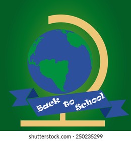 an isolated globe and a ribbon with text on a green background