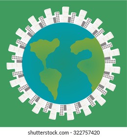 Isolated globe with a white city on a green background