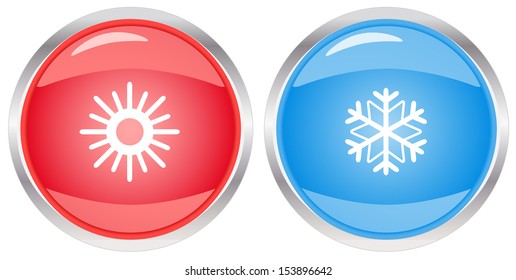 isolated glossy button with snowflake and sun 