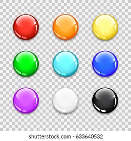 Isolated glossy circle badges or buttons on transparent background. Template for your design works. Vector illustration.