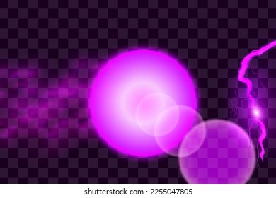 Isolated glow bright sun, purple glowing light burst on a transparent background, violet sun rays, golden light effect, flare of sunshine with rays, vector illustration, eps 10