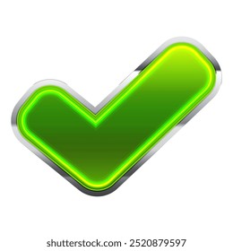 Isolated glowing neon green check symbol, vector sign