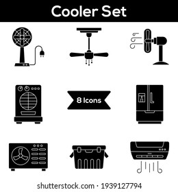 Isolated Glyph Cooler Icon Set in Flat Style.