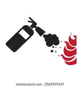 isolated glyph pictogram icon of fire extinguisher, for safety firefight safety hazard sign with  fire, flame symbol