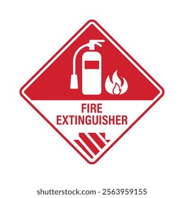 isolated glyph pictogram label of fire extinguisher, for safety firefight safety hazard sign with  fire, flame symbol