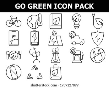 Isolated Go Green Icon Set In Linear Style.