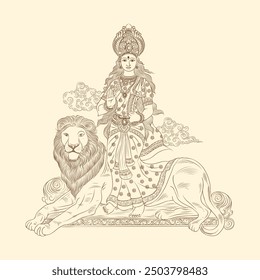 Isolated Goddess Durga Or Kali illustration. 