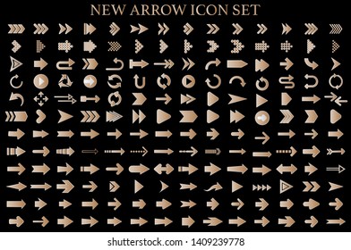 Isolated gold arrow vector icons set. Arrows icon collection for web, mobile app. Arrow vector download icon set. Arrows vector curve flat collection. Application digital button illustration 