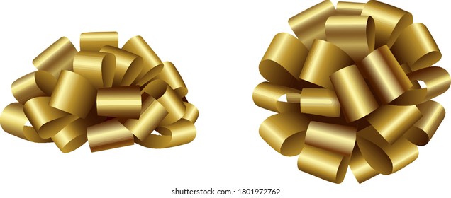 isolated gold bows. side and top view
