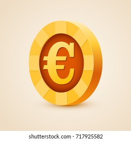 Isolated gold coin of euro. Vector illustration