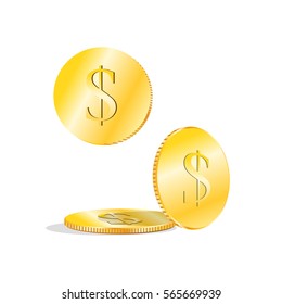 Isolated gold coins from different angles
