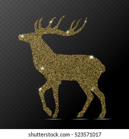Isolated gold deer on dark background. Christmas luxury deer.