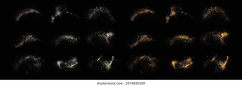 Isolated gold glitter and white color grunge texture stardust illustration background set