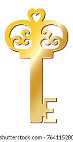 Isolated gold key on a white background. Vector illustration
