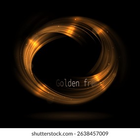 Isolated gold oval frame with bright glitter on black background