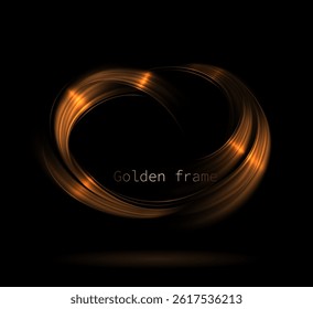 Isolated gold oval frame with glitter on black background